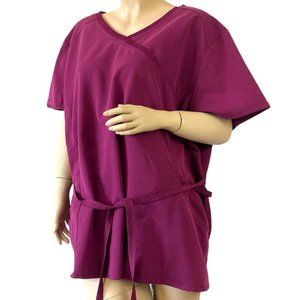 Scrubstar 4Pocket Wine Polyester Blend V-neck Top Size3X "EUC"